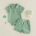 thumbnail image 2 of CAICJ98 Baby Boy Summer Outfits Button Short Sleeve Polo Shirts Romper Casual Shorts Set Infant Newborn Clothes (Green,0-3 Months), 2 of 6