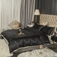 thumbnail image 6 of Move Over Black Satin Bedding Sets King Silk like Satin Duvet Cover Set White Fringe Pattern Satin Microfiber No Filling, 6 of 10