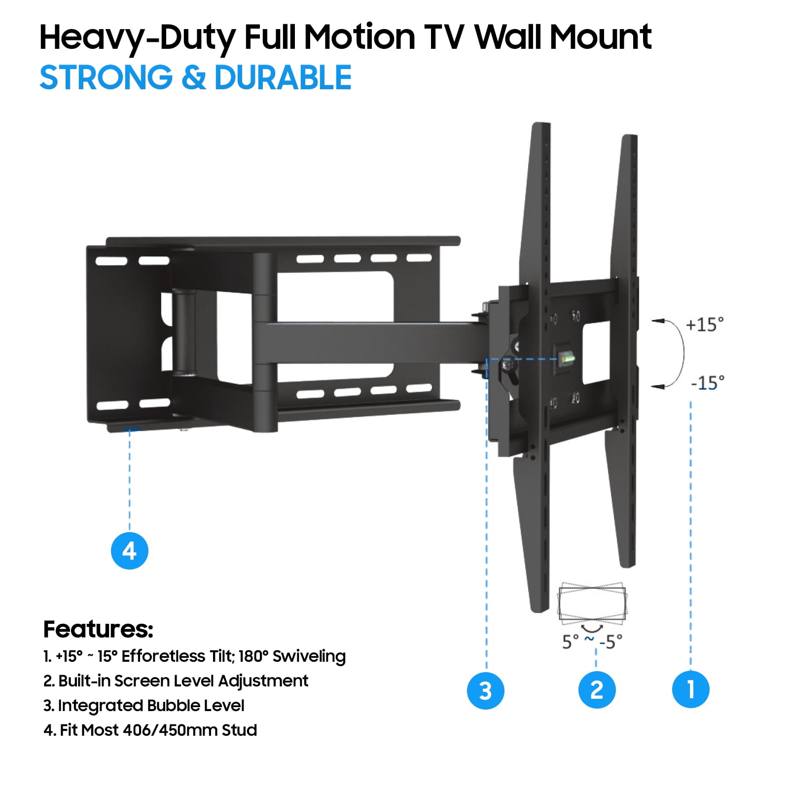 Cmple - Heavy Duty Full Motion TV Wall Mount for 32-55 Inch Flat Panel and Curved TVs, Adjustable TV Mount with Tilt and