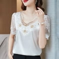 thumbnail image 4 of sunsanly Women Spring Shirt Plus Size Lace Patchwork Short Sleeves V Neck Pullover Match Pants Chiffon See-through Spring Blouse Women Clothes, 4 of 8