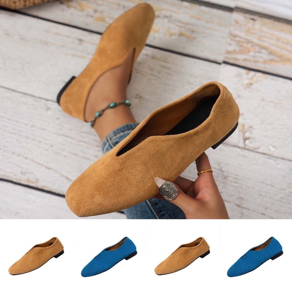 Lenago Flat Shoes for Women Wide Width Flats Round Toe Slip On Comfortable Daily Shoes Casual Office Work Wedding Comfort Soft Blue Size-7