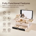 thumbnail image 3 of Casegrace 3-Tier 3D Structure Jewelry Box with Double-Sided Pull-Out Tray, Striped Color-Block PU Leather Jewelry Storage Box, Built-in Mirror, Layered Expandable Portable Jewelry Organizer Case, 3 of 10