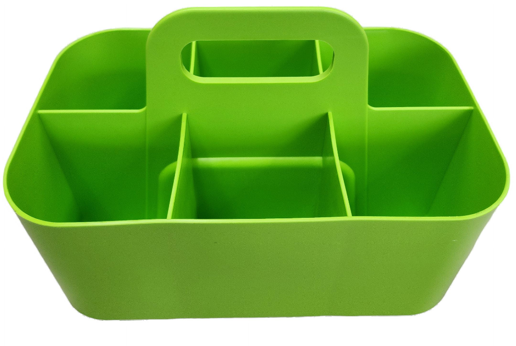 Enjoy Organizer - Small Stackable Plastic Caddy with Handle 6 Compartment | Desk, Makeup, Dorm Caddy, Classroom Art Organizers - 4 Pack, Made In USA Green