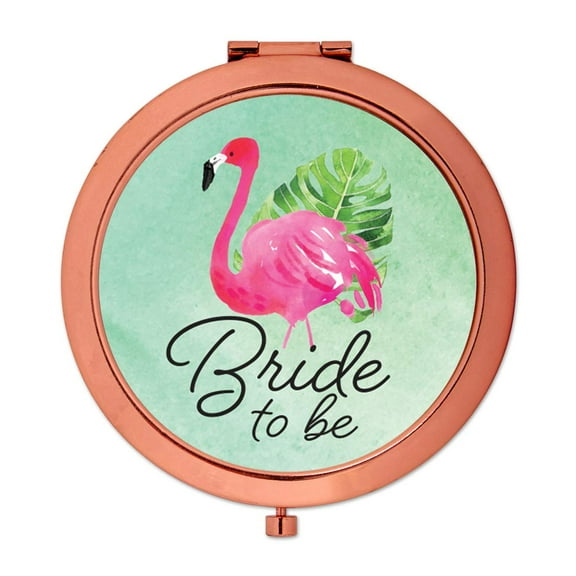 Koyal Wholesale Compact Mirror Bride to Be Wedding Gift, Rose Gold, Tropical Pink Flamingo, 1-Pack