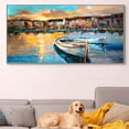 thumbnail image 4 of Modern Abstract Handmade Wall Art Colorful Cityscape Hand Painted on Canvas Boat Landscape The Shore of Town Oil Painting For Home Decor, 4 of 9