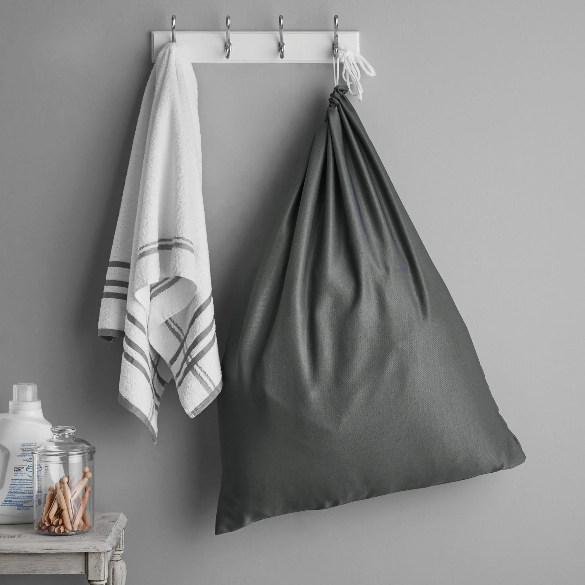 (3 pack) Mainstays Polyester and Cotton Laundry Bag, Durable Drawstring, For Clothing Transportation and Storage, Gray