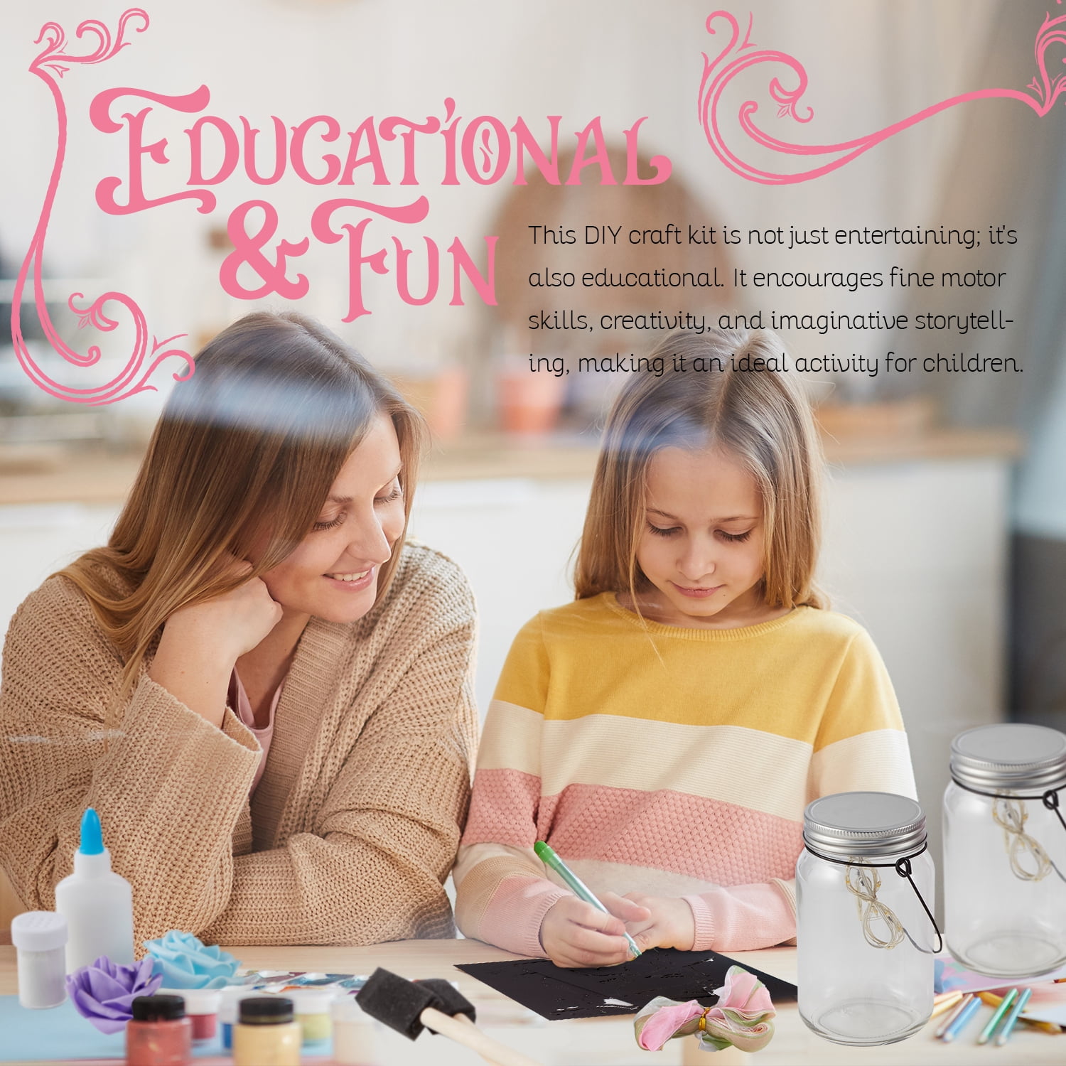 DIY Fairy Night Lights Craft Kit for Kids Ages 4–12, Fairy Lantern Jar Craft Set with Battery Powered Lights, Glitter & Decorations for Bedroom, Birthday & School Projects