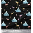 thumbnail image 3 of Soimoi Black polyester Crepe Fabric Feather & Flamingo Bird Printed Fabric 1 Yard 42 Inch Wide, 3 of 3