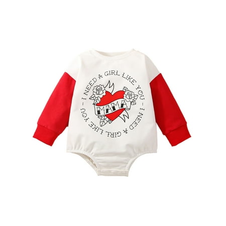 

Valentine s Day Baby Girls Boys Romper Letter Heart Flower Print Contrast Color Long Sleeve Jumpsuits