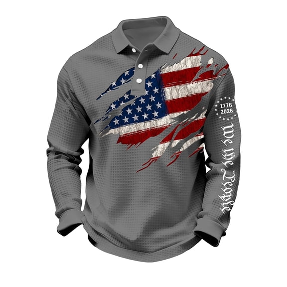 250th Anniversary Usa Shirt Men's National Flag Print Waffle Polo Shirts Casual 250 Year American Anniversary Shirts