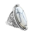thumbnail image 4 of Yesbay Women Boho Vintage Oval Turquoise Antique Silver Plated Carving Ring Jewelry, 4 of 7