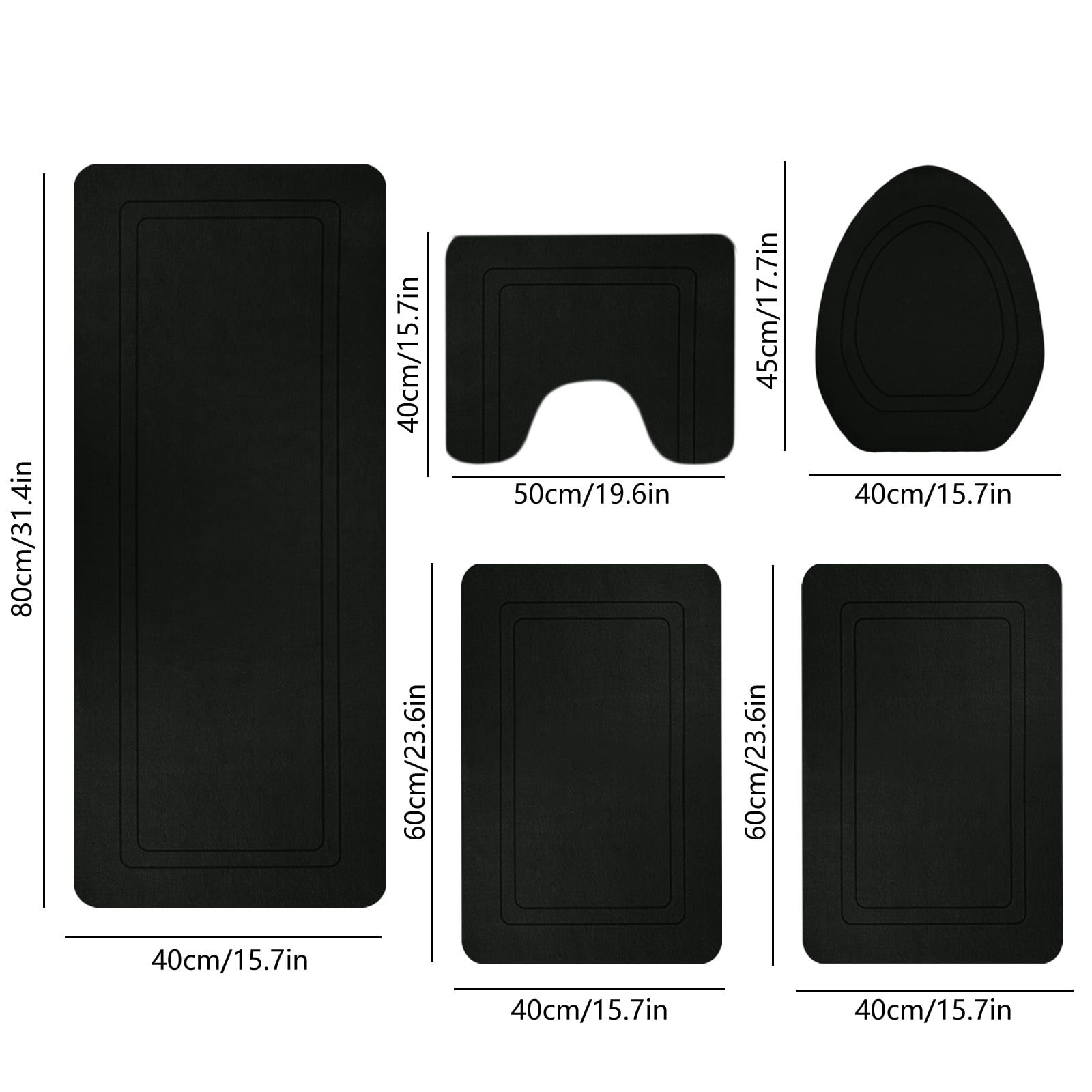 Twfbrm 5 Piece Bathroom Rugs Set, Modern Style Ultra Thin Bath Mat Fit Under Door, Non-Slip Rubber Backing Floor Mat, Super Absorbent Quick-Dry Washable Shower Mat for Toilet Bathtub and Kitchen