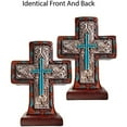 thumbnail image 3 of Urbalabs Cowboy Standing Western Verses Cross Teal Jewel Silver Shell Distressed Standing Religious Cross Country Wall Decor Room Decoration Office Church Home (Teal Cross), 3 of 7