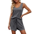 thumbnail image 3 of JIAYUE Women's Two Piece Set Casual Scoop Neck Sleeveless Tank Top And Shorts With Pocket Drawstring Solid Color Comfortable Summer Outfit Sets, 3 of 5