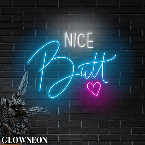 Glowneon Nice Butt Neon Sign, Toilet Wall Decor, Funny Bathroom Decor