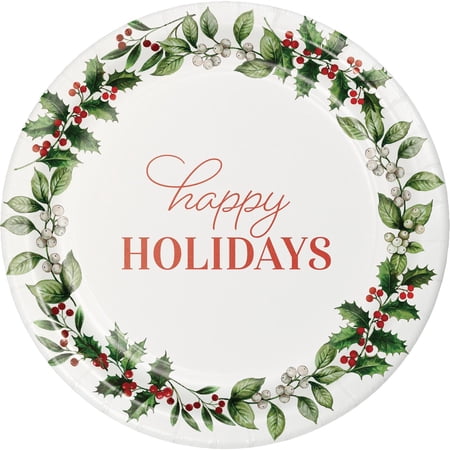 Red Happy Holidays Poinsettia Round Disposable Paper Plates, 9 in, 20 Count, by Holiday Time