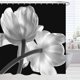 thumbnail image 1 of Cortina de ducha floral negra, cortina de ducha de tela decorativa moderna, blanco y negro, estampado floral único, cortina de ducha, con 12 ganchos, 72 x 72 pulgadas JAMW Sencillez, 1 of 4