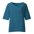thumbnail image 2 of Womens Blouses Summer Women's 7 Quarter Sleeve V Neck Solid Color Loose Top T Shirt Casual Shirt Long Sleeve Shirts for Women, 2 of 5