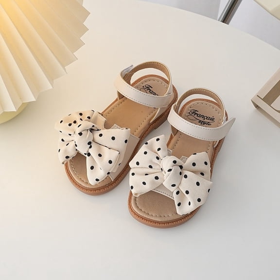 Baby Toddler Girls Ivory Polka Dot Bow Sandals Size 7