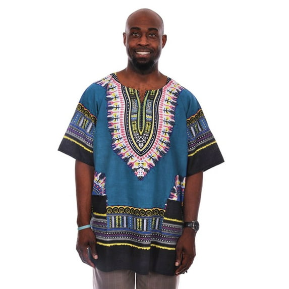 Blue Traditional African Print Dashiki Shirt