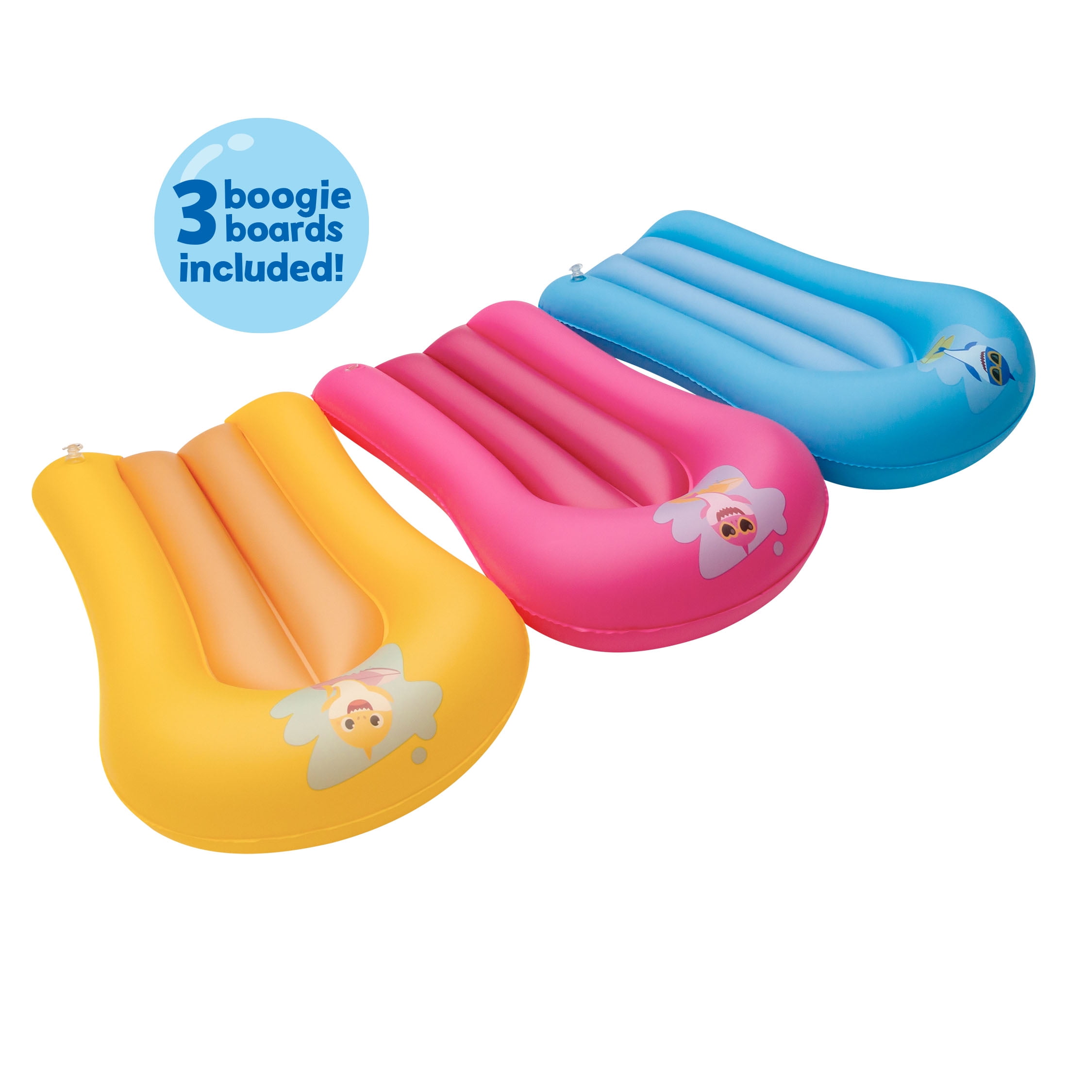 Baby Shark Triple-Lane Water Slide + (3) Inflatable Boogie Boards for Summer Water Play for Toddlers & Children Age 2+