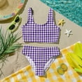 thumbnail image 6 of CCRFTGI Girls Swimsuit Size 7 2 Piece Set Swim Vacation Bikinis Beach Holiday Girls Bathing Suit Summer Cute Plaid Girls Fashion Swim Suit Kids Bikini Swimwear Purple 7-8 Years, 6 of 9