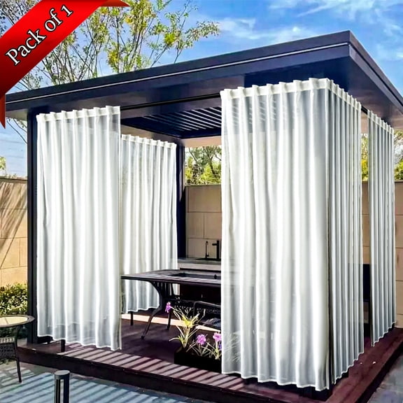 Bxaolu Waterproof Outdoor Curtains for Patio, Light Filtering Opacity Weatherproof Grommet Outside Curtains for Porch, Pergola, Cabana, 1 Panel, 52W x 84L inch, White