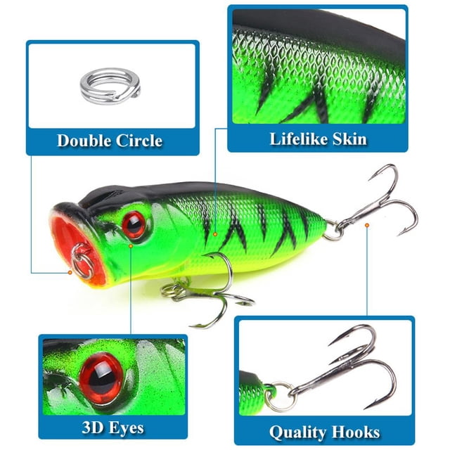 5 señuelos de pesca de superficie de 6,5 cm/10 g con ojos 3D realistas, señuelos duros Swimbait con anzuelos triples para pesca en agua dulce y salada