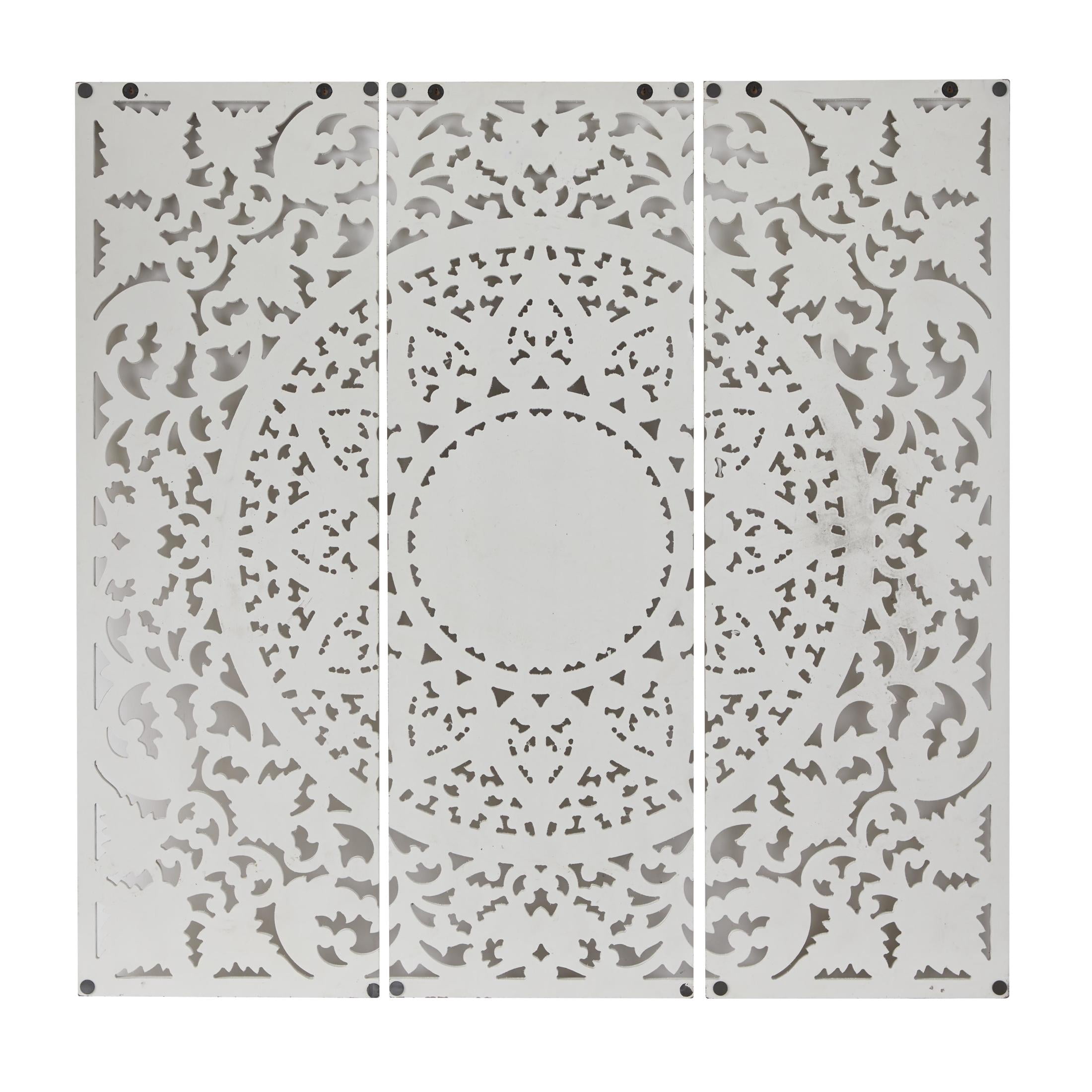 DecMode White Wooden Handmade Intricately Carved Floral Wall Decor with Mandala Design (3 Count)