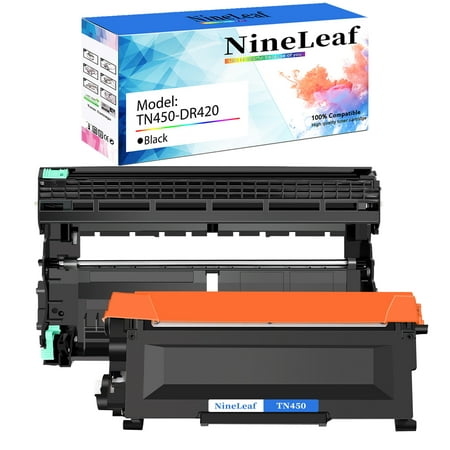 NineLeaf (1 Toner, 1 Drum) TN450 TN-450 TN420 Toner Cartridge and DR420 DR-420 Drum Unit Set Compatible for Brother HL-2270DW HL-2280DW MFC-7860DW DCP-7065DN MFC-7360N MFC-7860DW Printer