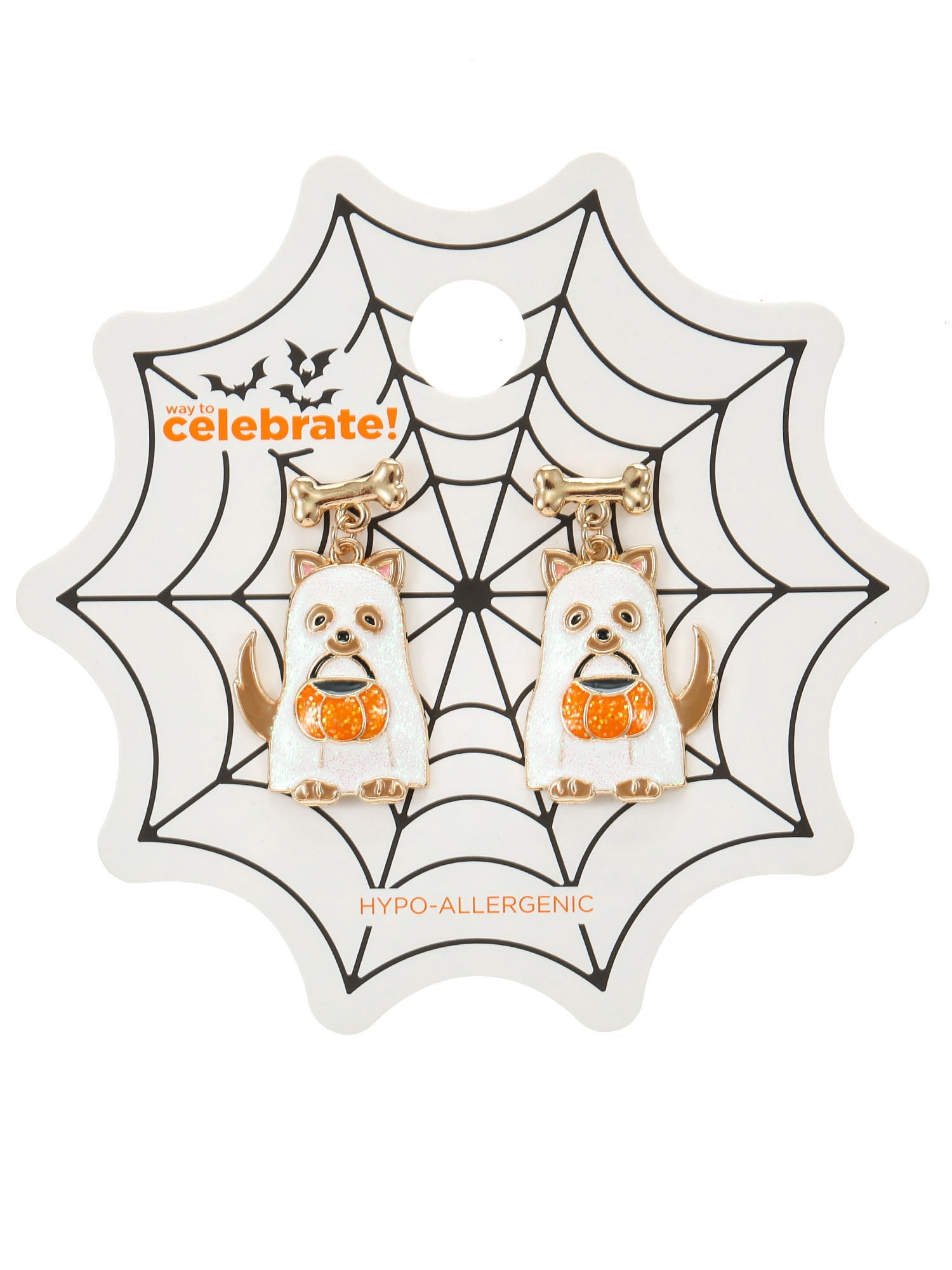 Way to Celebrate Ghost Puppy Halloween Earrings, 1 Pair
