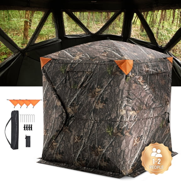 VEVOR Hunting Blind, 270° Ground Blind, 1-2 Person Pop Up Deer Blind for Hunting with Carrying Bag, Portable Resilient Hunting Tent, 3 Horizontal Windows for Turkey and Deer Hunting