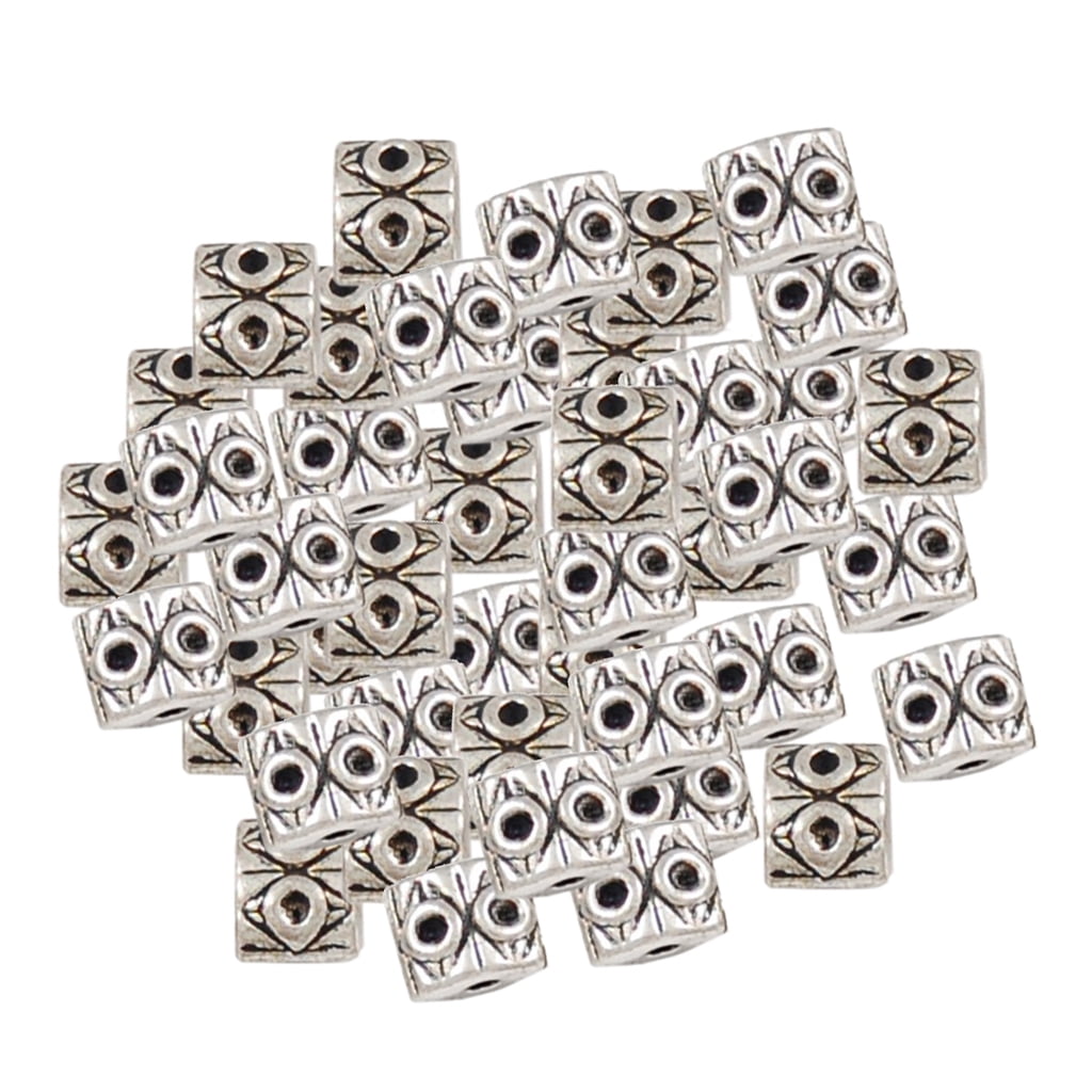 90pcs Tibetan Silver Square Charms Crafts Loose Spacer Beads 7mm 
