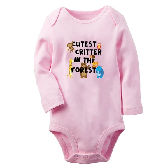 iDzn Cutest Critter In The Forest Funny Rompers, Newborn Baby Unisex Bodysuits, Infant Jumpsuits, Toddler Kids Long Sleeve Oufits (Pink, 0-6 Months)