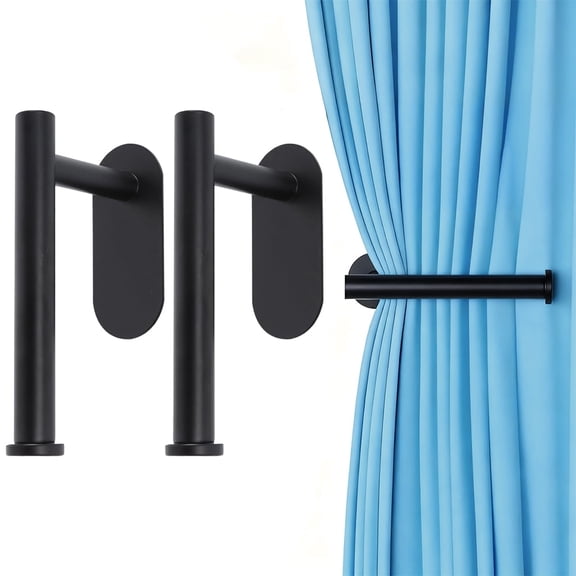 Januofit 2 Pack Adhesive Curtain Holdbacks Curtain Tie Backs Curtain Holdbacks No Drill Curtain Pull Backs Adhesive Curtain Hooks Curtain Holders for Drapes (2, Black)