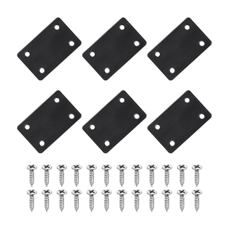 Uxcell 6 Pack Square Flat Bracket, 2.36" x 1.46" Metal Flat Corner Bracket Right Angle Corner Brace Mending Plate with Screws, Black