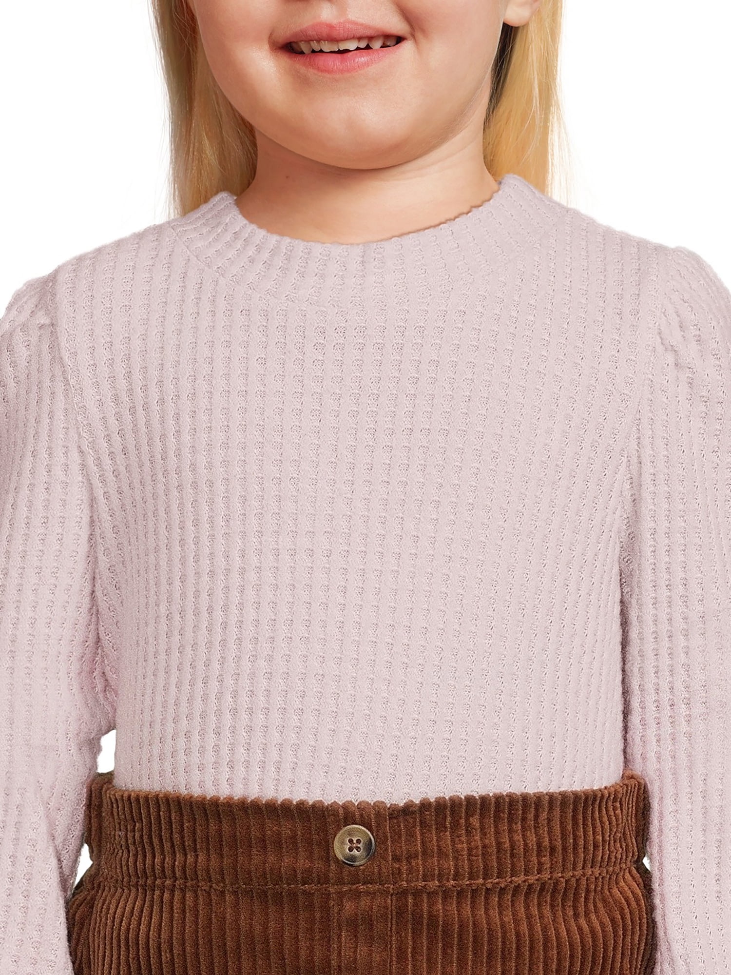 Wonder Nation Toddler Girl Waffle Knit Top and Corduroy Skirt Set, 2-Piece, Sizes 12M-5T