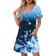 thumbnail image 2 of Black*Friday Discounted Items under $5 GaThRRgYP Plus Size Dresses Women Fashion,Women's Fashion Summer Print Short-sleeved V-neck Casual Dress Sky Blue M, 2 of 8