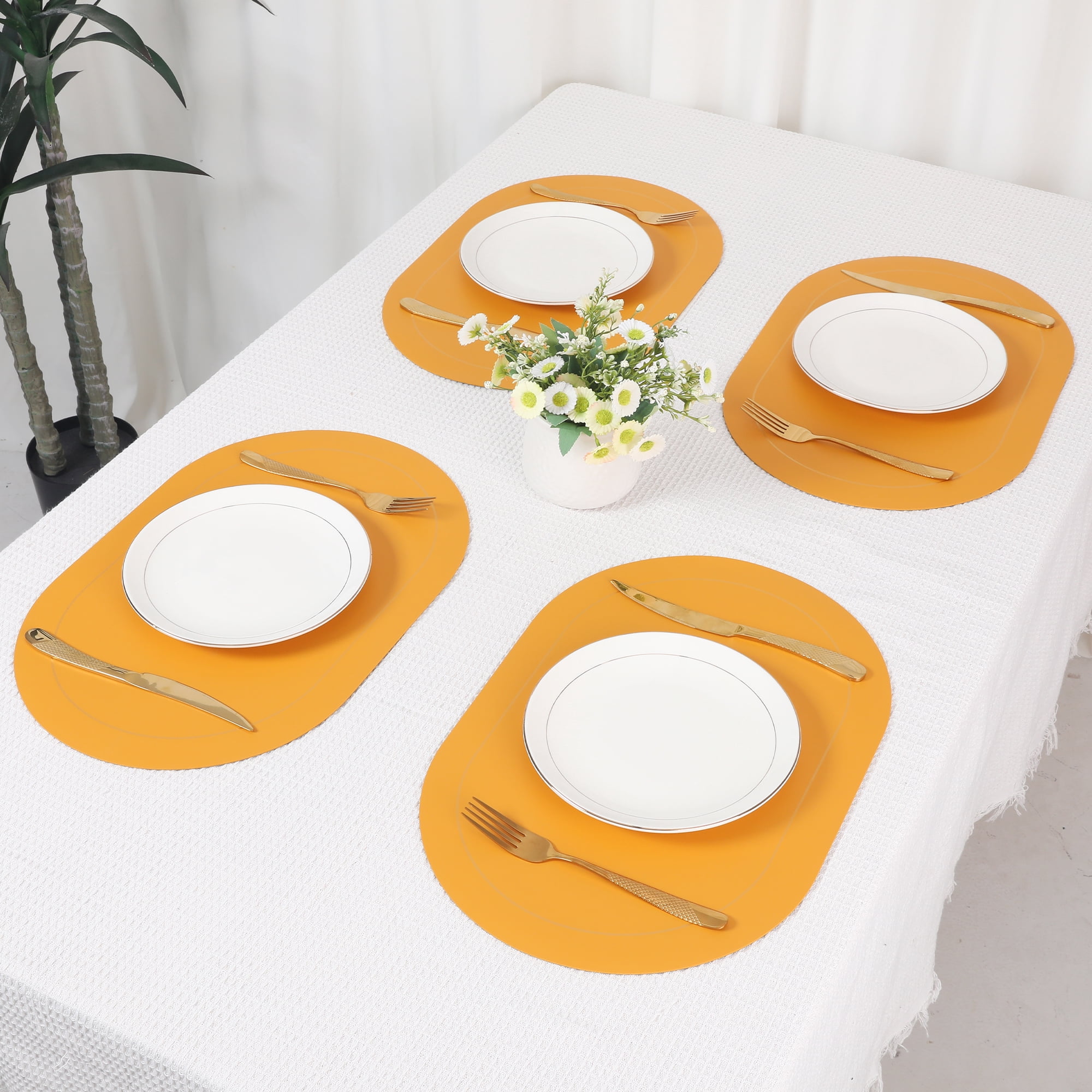 Unique Bargains Faux Leather Placemats for Kitchen Washable Table Placemats Blue Yellow