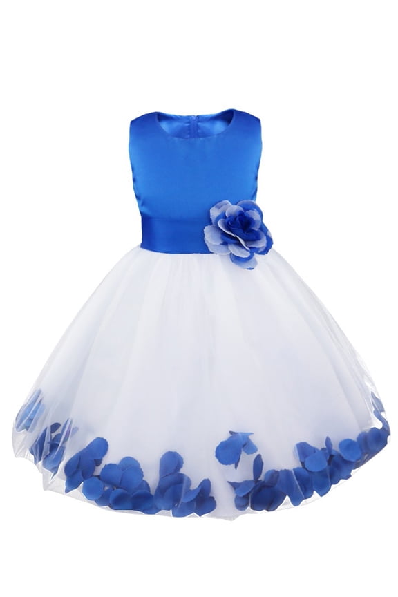 Kids Girls Sleeveless Rose Petals Flower Girl Dress Tulle Wedding Party Dress Blue 10