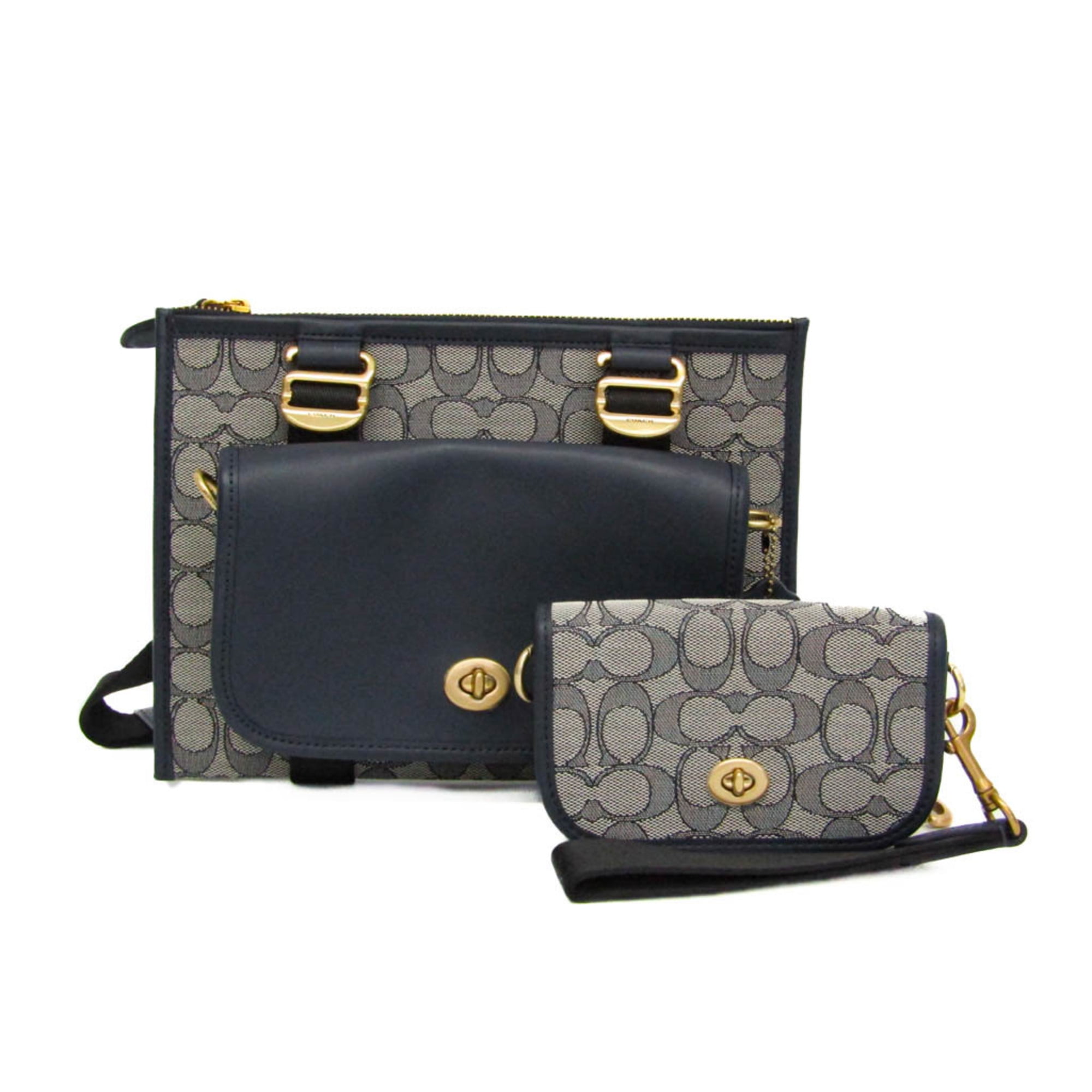 Pre-Owned Coach Shoulder Bag F72043 Signature Leather Blue Black