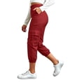 thumbnail image 6 of Zulora Women's Elastic Waist Cargo Capri Pants with Button Detail and Multi Pockets Straight Leg Tapered Cuffed Hem Cropped Trousers for Casual Sport Daily Wear Four Season Versatile Street Style, 6 of 8