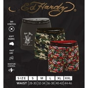 Ed Hardy Mens 3-Pack Microfiber Boxer Briefs, Breathable Athletic Print Boxers, Multicolor Male Underwear, Medium