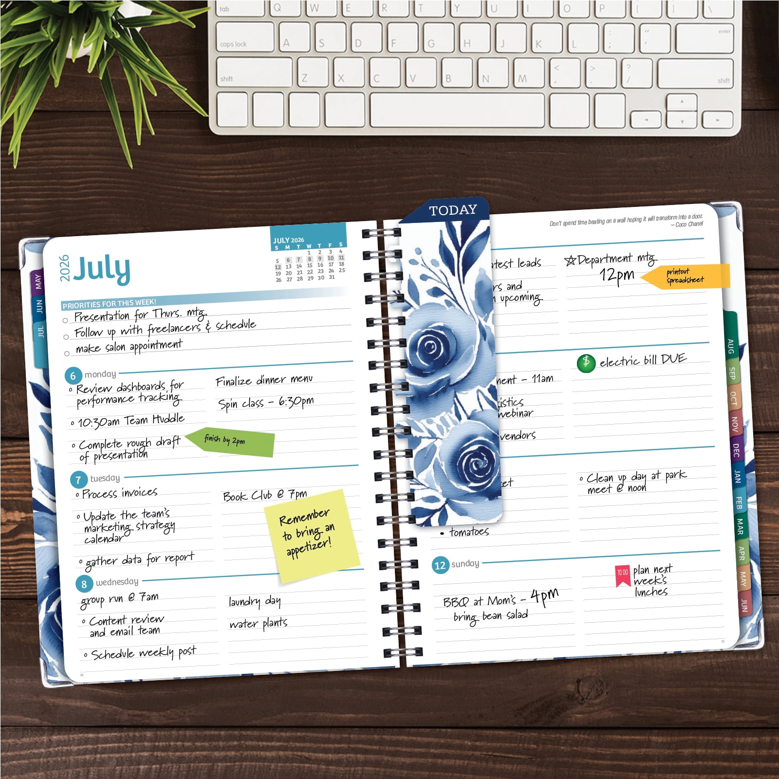 2026-2027 Excello Brands 8.5" x 11" Academic Year Hardcover Fashion Planner, Weekly/Monthly, 14 Month, Blue Bloom