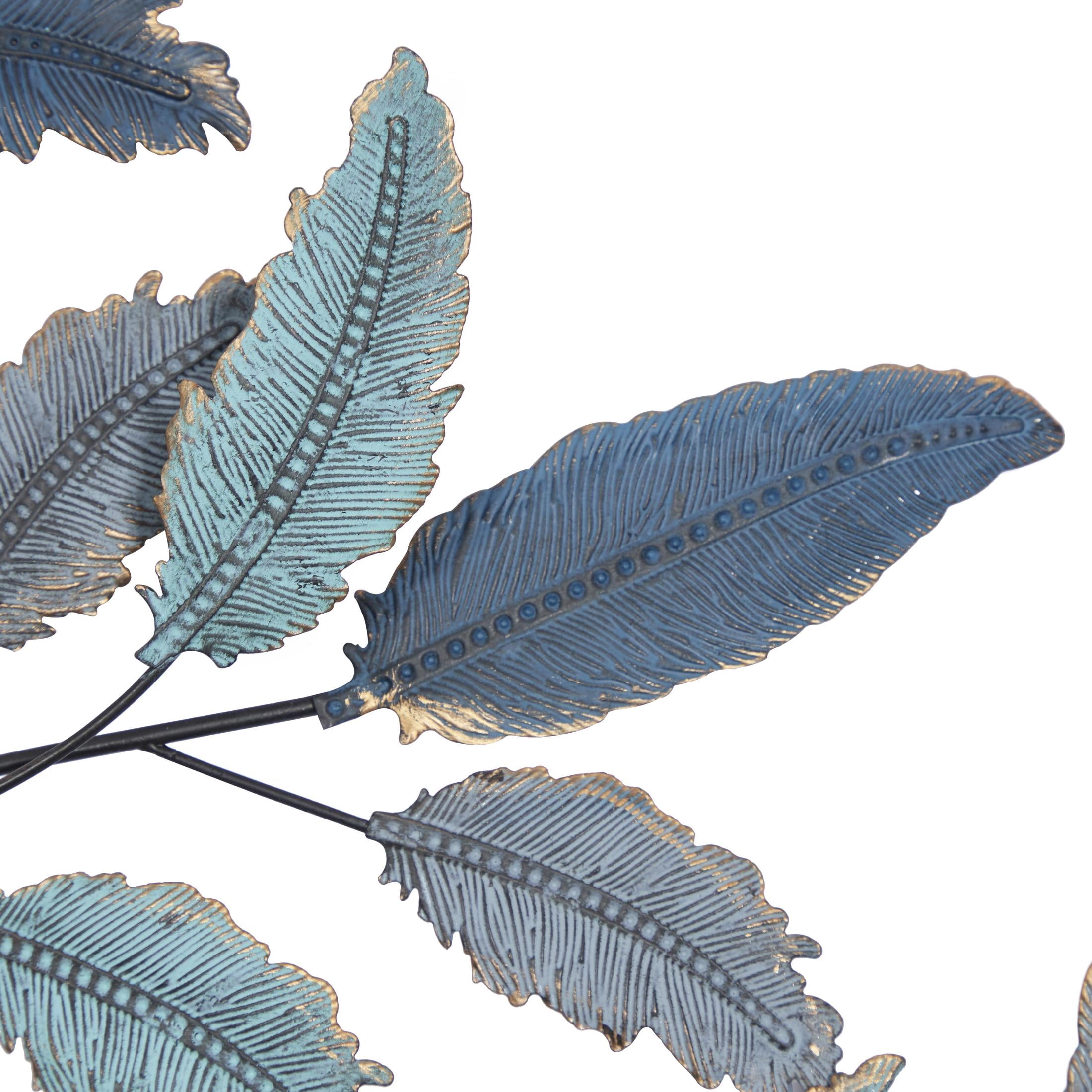 DecMode Blue Metal Leaf Wall Decor with Gold Accents