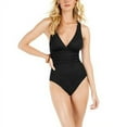 thumbnail image 2 of LA BLANCA Women's Black Stretch Tummy Control Removable Cups Lined Deep V Neck Strappy Island Goddess One Piece Swimsuit 14, 2 of 3