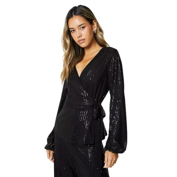 Dorothy Perkins Womens Sequin Waist Tie Wrap Top