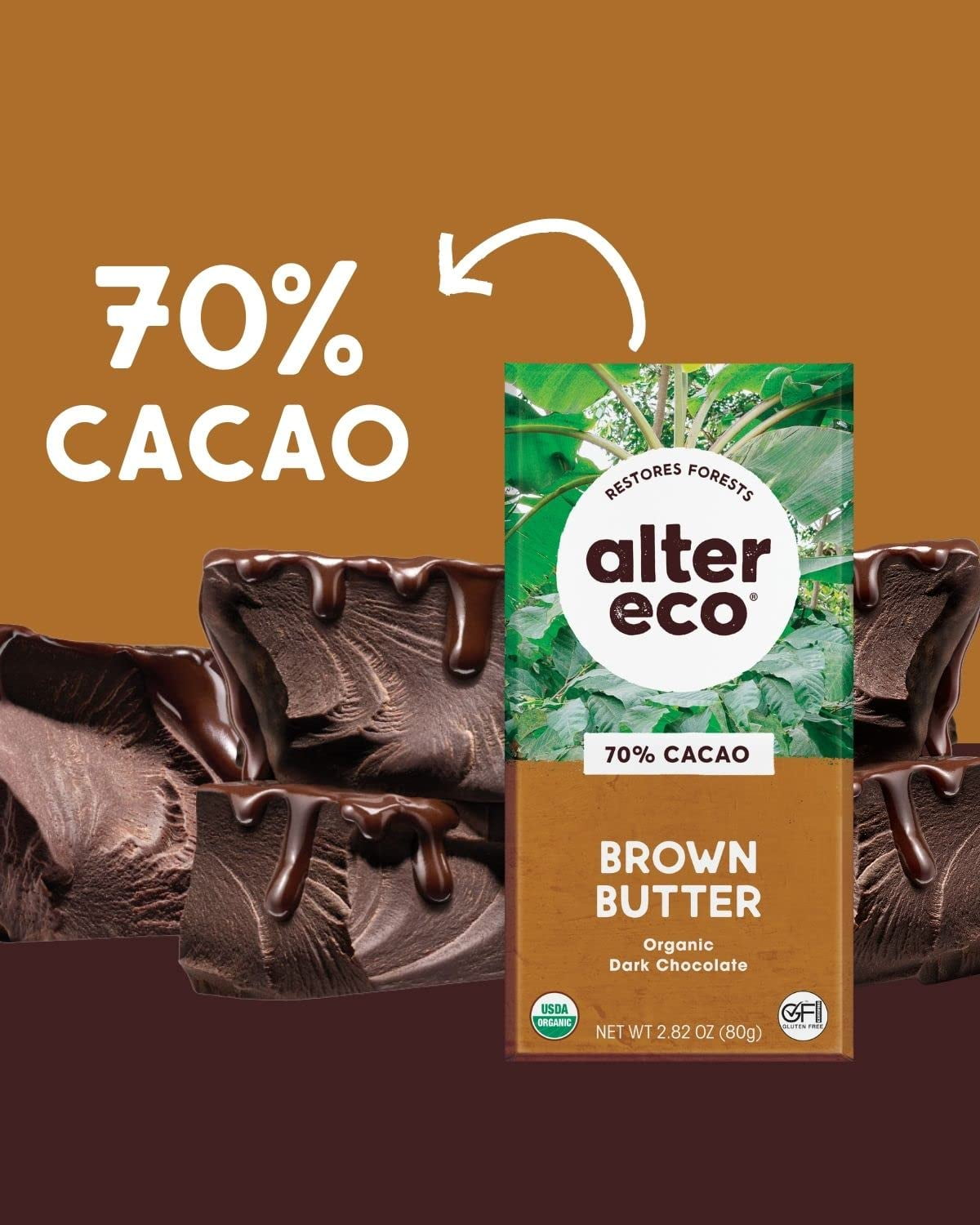 Alter Eco Organic Dark Chocolate Brown Butter 70% Cacao 2.82 oz Pack of 4