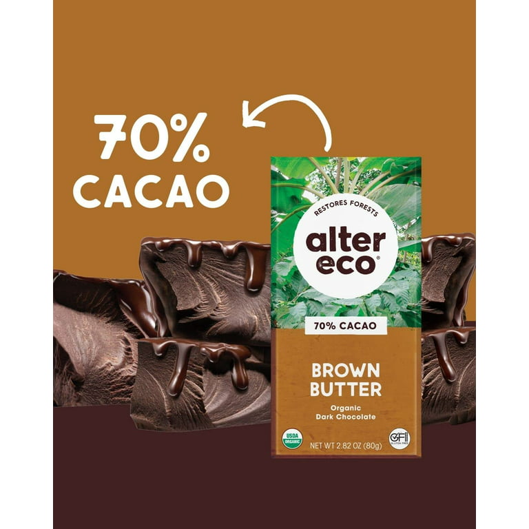 Organic Dark Salted Brown Butter Chocolate Bar (70%), 2.82 oz, Alter Eco
