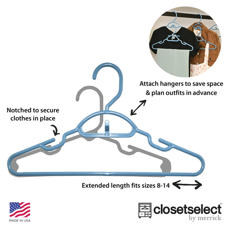 closetselect 30 Pk Youth Petite Plastic Hangers for Children Clothes Sizes 8 to 14, Petite, Teen, Preteen, Junior, 30 Pack (White)